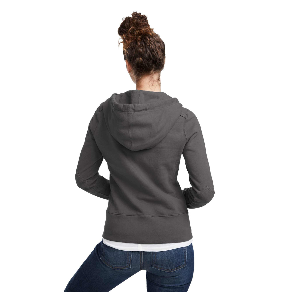 American Giant Classic Heavyweight Full Zip Hoodie for Women Transfer - Steel Grey - Back On Model