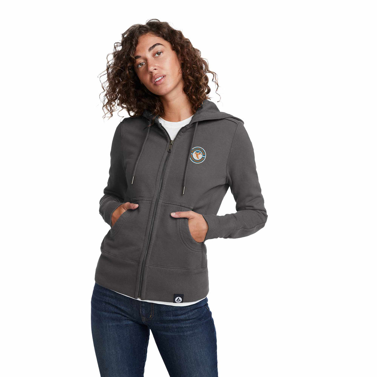 American Giant Classic Heavyweight Full Zip Hoodie for Women Transfer - Steel Grey - Front On Model