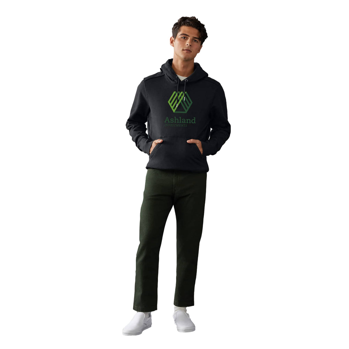 American Giant Classic Heavyweight Pullover Hoodie for Men Embroidery - Black - Front On Model 2