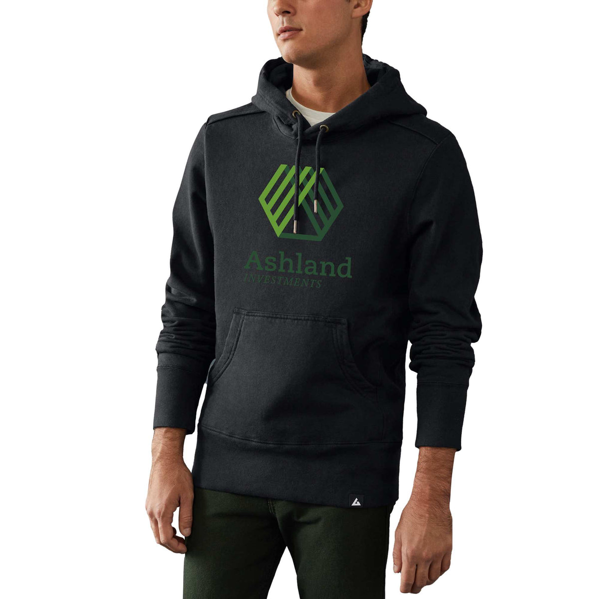 American Giant Classic Heavyweight Pullover Hoodie for Men Transfer - Black - Front On Model 3