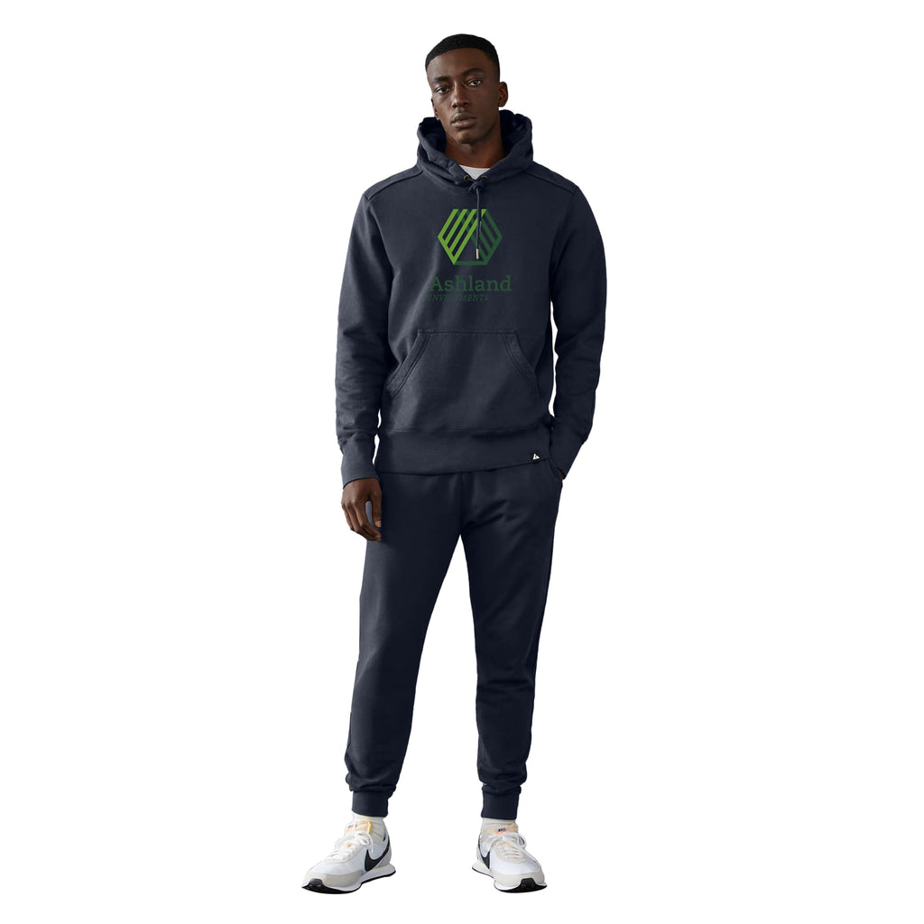 American Giant Classic Heavyweight Pullover Hoodie for Men Transfer - Polo Blue - Front On Model 3