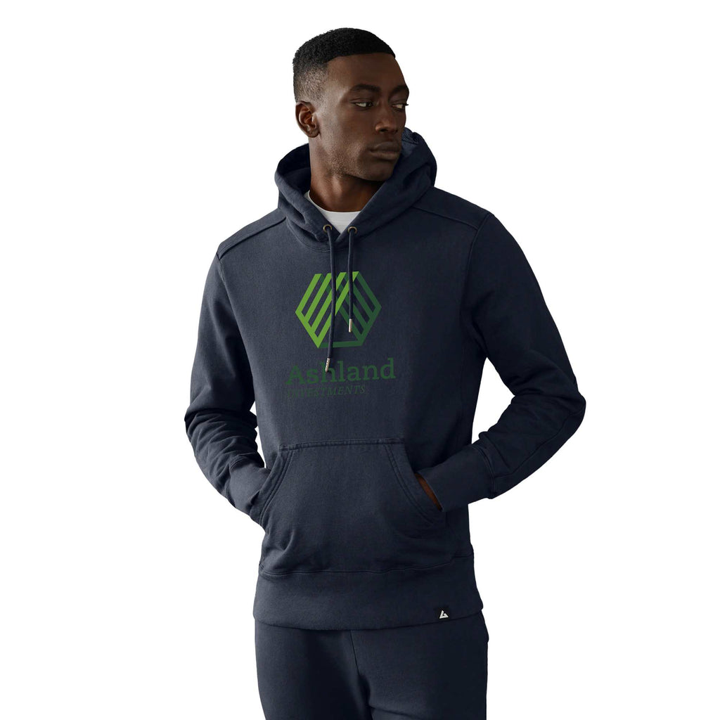 American Giant Classic Heavyweight Pullover Hoodie for Men Transfer - Polo Blue - Front On Model 4