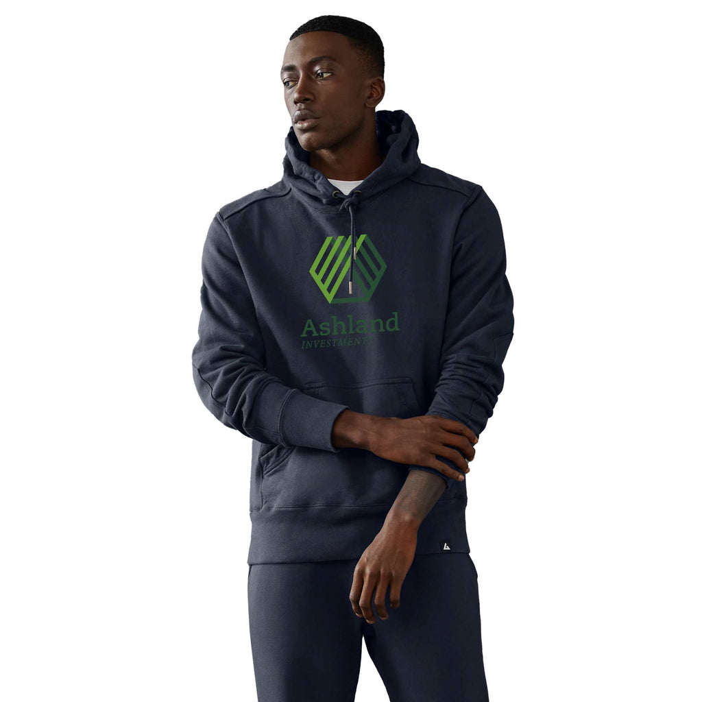 American Giant Classic Heavyweight Pullover Hoodie for Men Transfer - Polo Blue - Front On Model