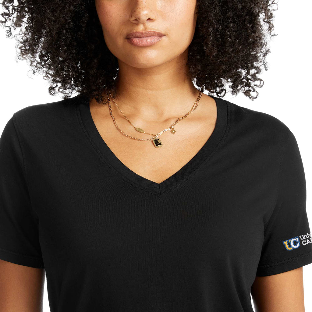 American Giant Classic V-Neck Tee in Supima Cotton for Women Transfer - Black - Front On Model 3