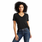 American Giant Classic V-Neck Tee in Supima Cotton for Women Transfer - Black - Front On Model 4