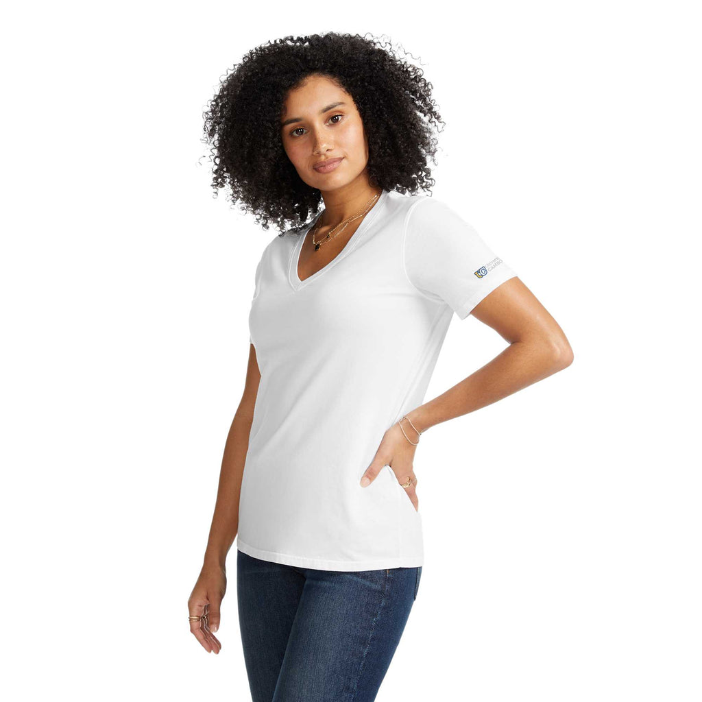 American Giant Classic V-Neck Tee in Supima Cotton for Women Transfer - White - Left Angle On Model
