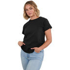American Giant Crew Neck Tee Made in the USA for Women Transfer - Black - Front On Model
