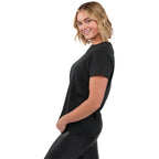 American Giant Crew Neck Tee Made in the USA for Women Transfer - Black - Left Side On Model