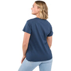 American Giant Crew Neck Tee Made in the USA for Women Transfer - Navy - Back On Model