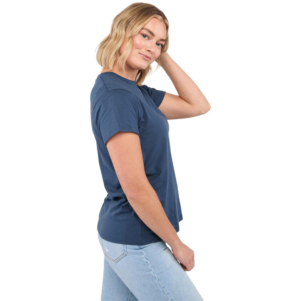 American Giant Crew Neck Tee Made in the USA for Women Transfer - Navy - Right Side On Model