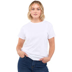 American Giant Crew Neck Tee Made in the USA for Women Transfer - White - Front On Model