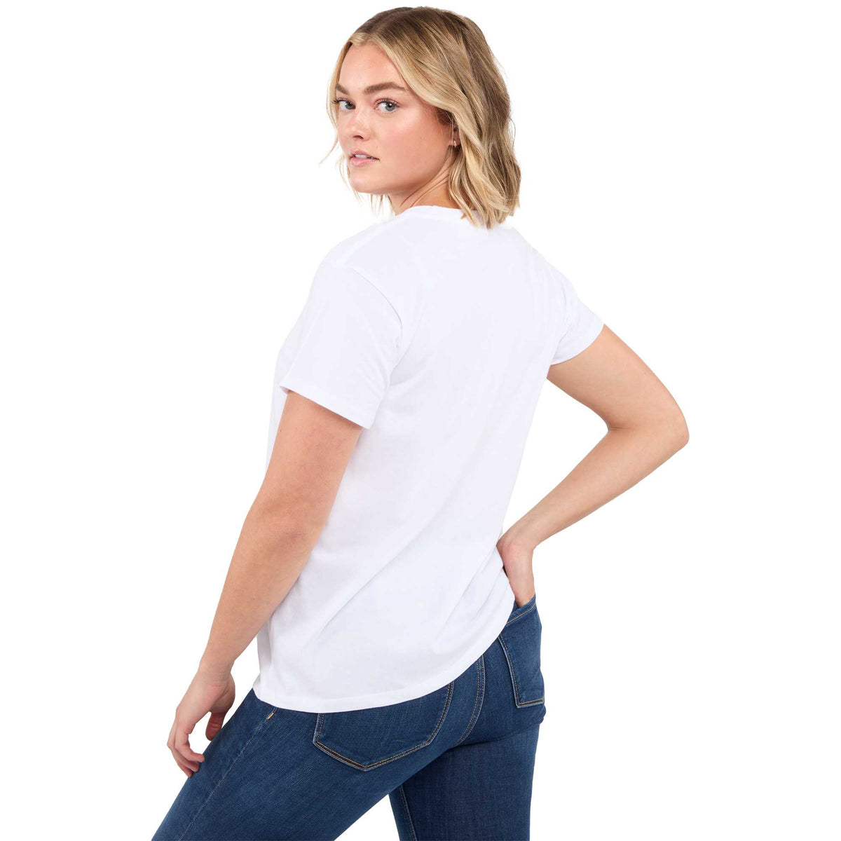 American Giant Crew Neck Tee Made in the USA for Women Transfer - White - Left Side On Model