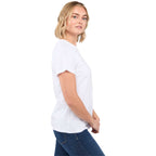 American Giant Crew Neck Tee Made in the USA for Women Transfer - White - Right Side On Model