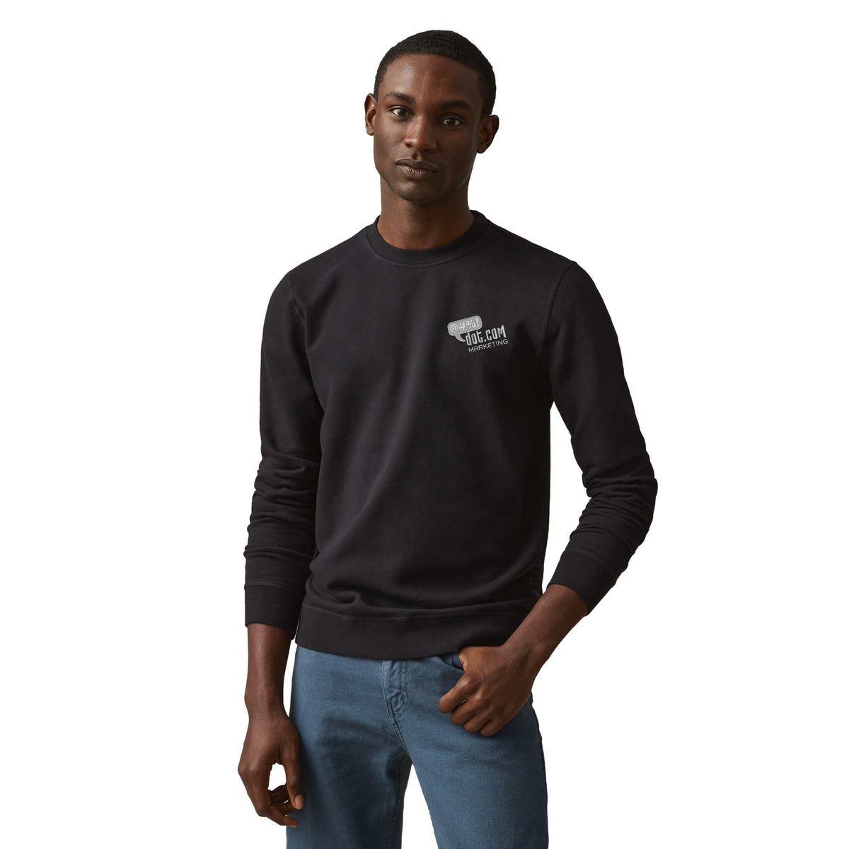 American Giant Everyday French Terry Crew Sweatshirt for Men Embroidery - Black - Front On Model 2