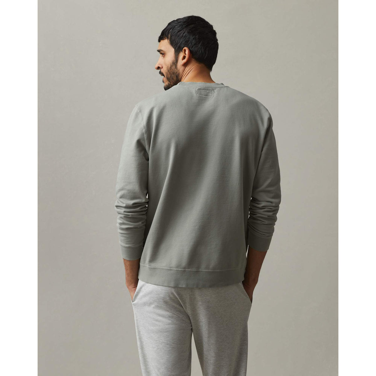 American Giant Everyday French Terry Crew Sweatshirt for Men Embroidery - Titanium - Back On Model