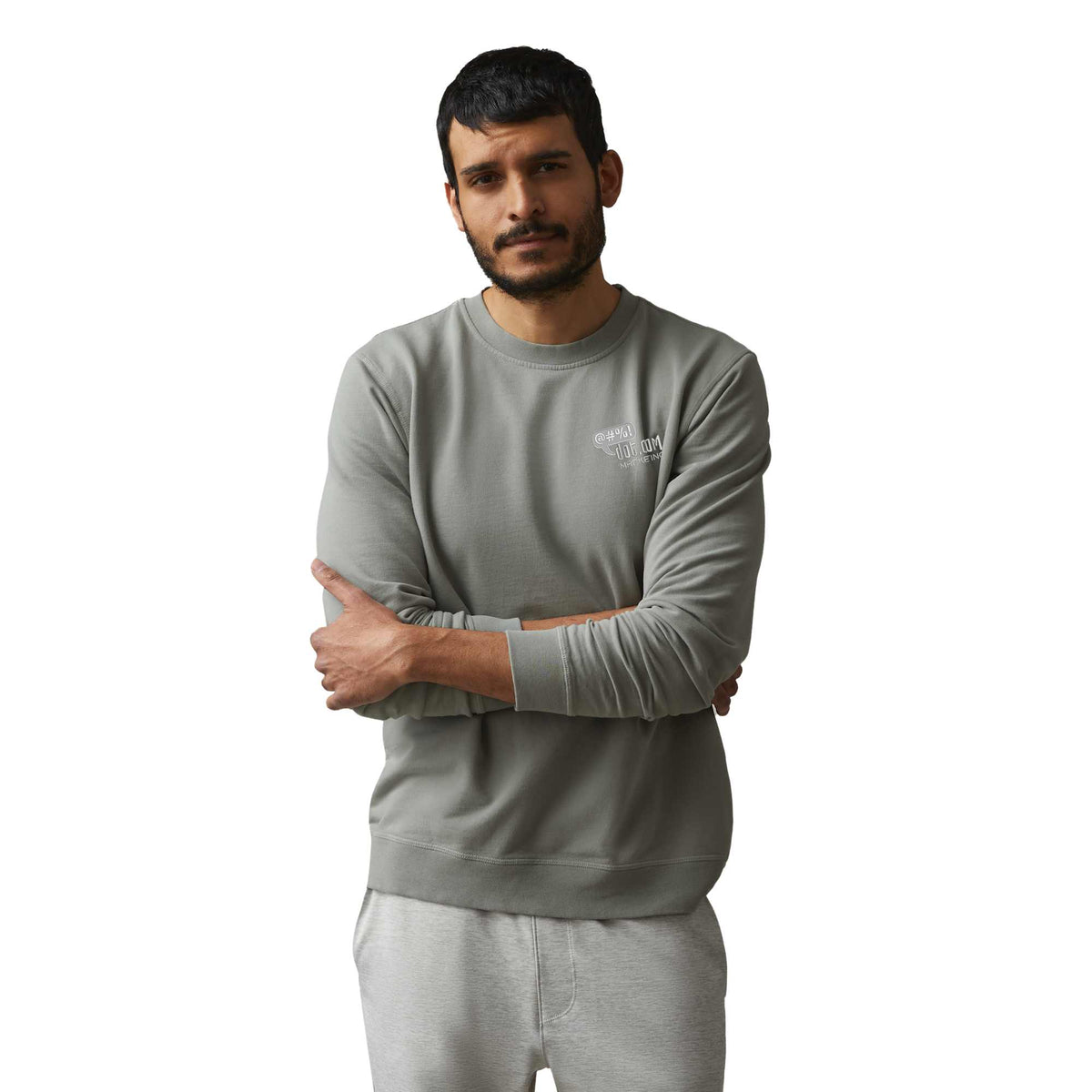American Giant Everyday French Terry Crew Sweatshirt for Men Transfer - Titanium - Front On Model 3