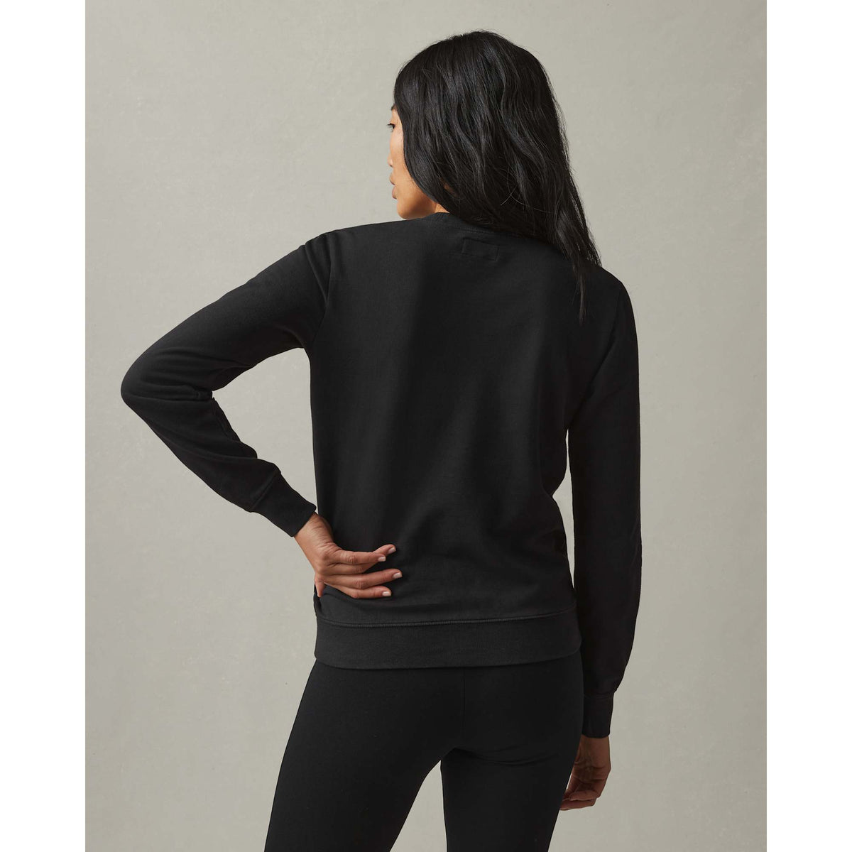 American Giant Everyday French Terry Crew Sweatshirt for Women Transfer - Black - Back On Model
