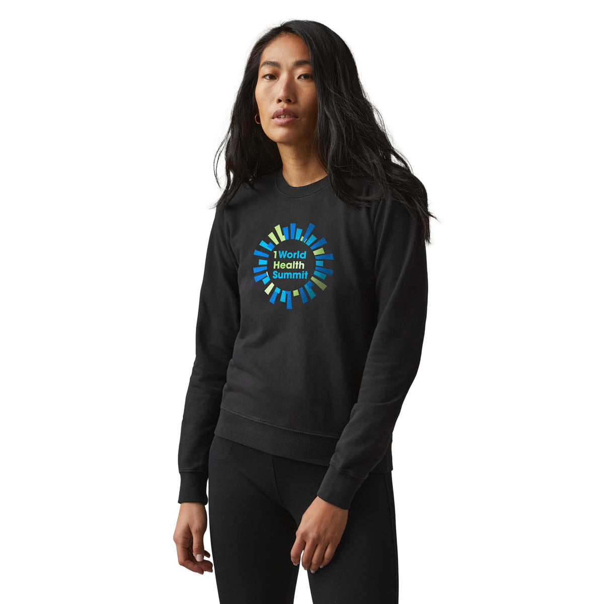 American Giant Everyday French Terry Crew Sweatshirt for Women Transfer - Black - Front On Model 2