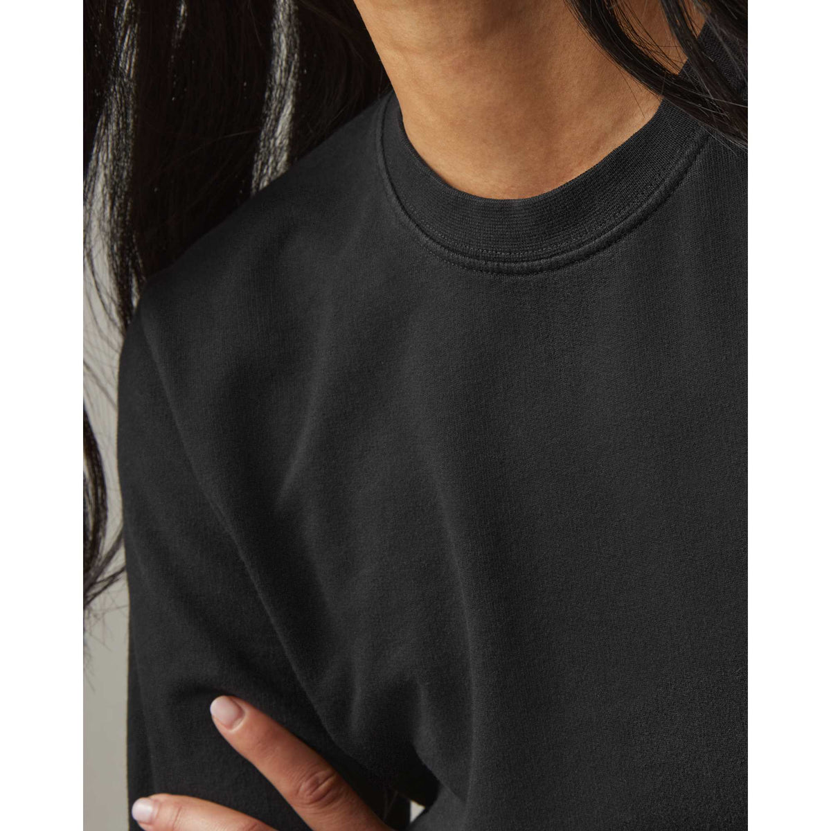 American Giant Everyday French Terry Crew Sweatshirt for Women Transfer - Black - Front On Model 3