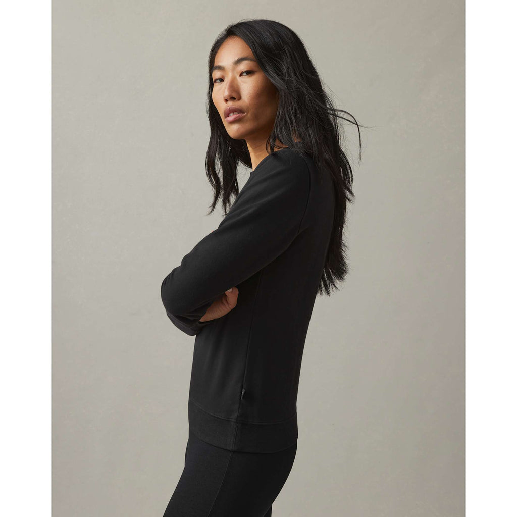 American Giant Everyday French Terry Crew Sweatshirt for Women Transfer - Black - Left Side On Model