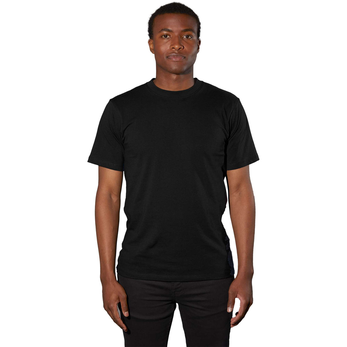 American Giant Heavyweight Cotton T-Shirt for Men Transfer - Black - Front On Model