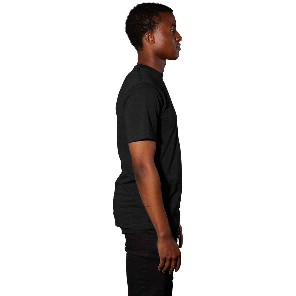American Giant Heavyweight Cotton T-Shirt for Men Transfer - Black - Right Side On Model