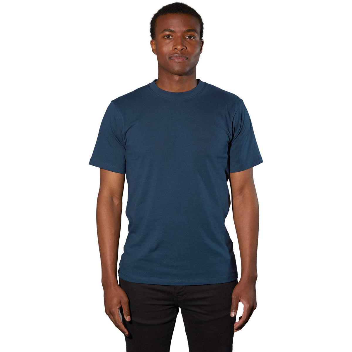 American Giant Heavyweight Cotton T-Shirt for Men Transfer - Navy - Front On Model