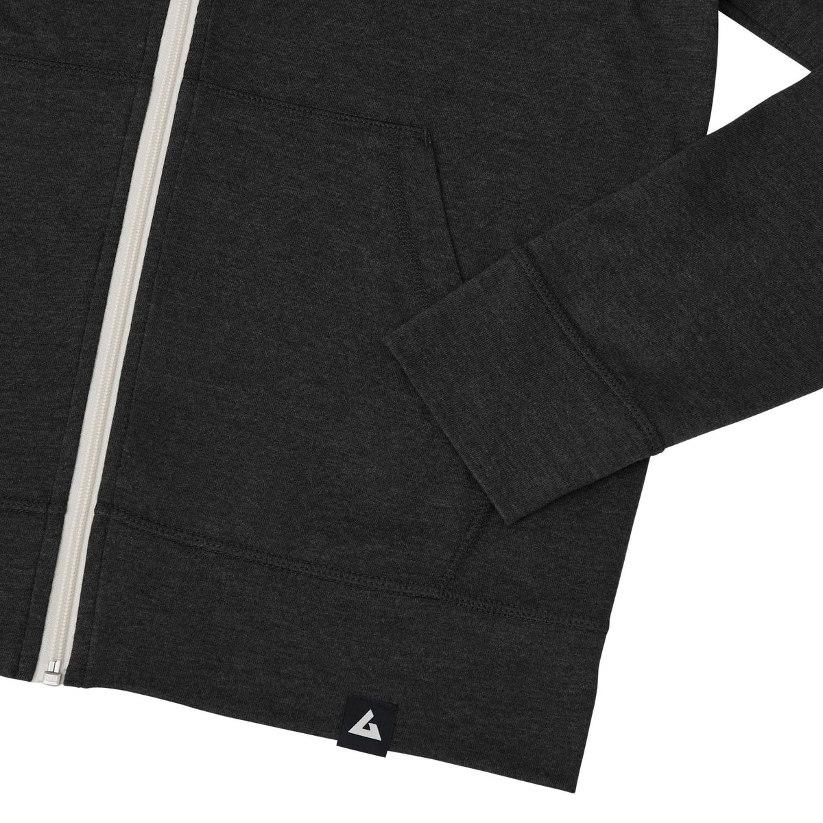 American Giant Lightweight Tri-Blend Full Zip for Women Embroidery - Black Heather - Detail