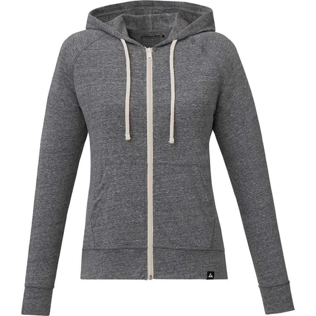 American Giant Lightweight Tri-Blend Full Zip for Women Embroidery - Grey Ink Heather - Front