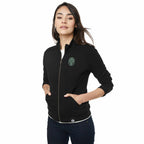 American Giant Moto Full Zip Jacket for Women Embroidery - Black - Left Angle On Model