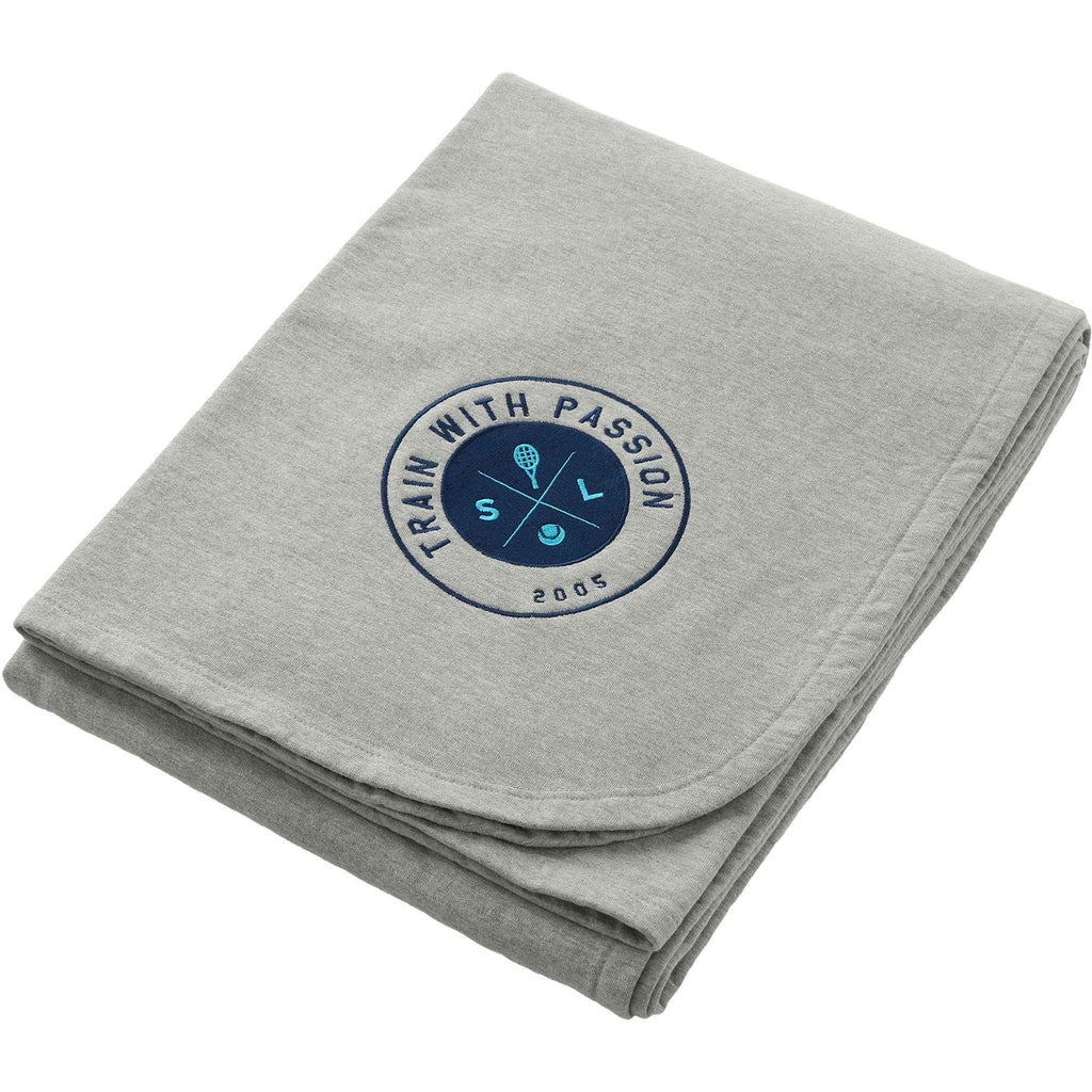 American Giant Stadium Fleece Blanket, Made in USA Embroidery - Athletic Heather - Left Angle