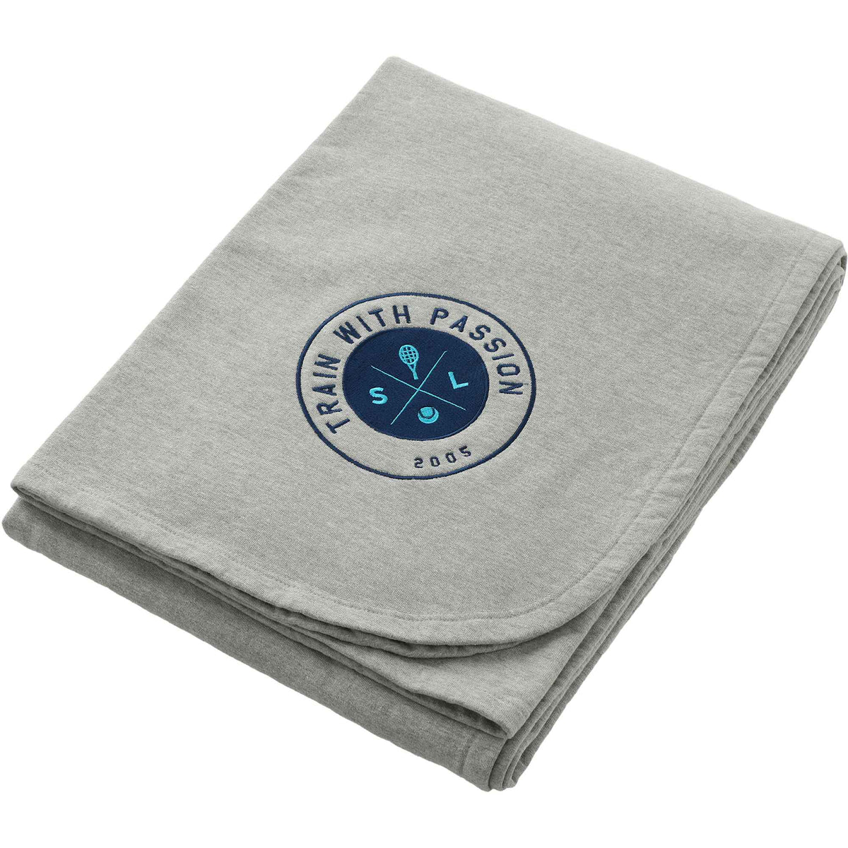 American Giant Stadium Fleece Blanket, Made in USA Embroidery - Athletic Heather - Left Angle
