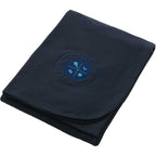 American Giant Stadium Fleece Blanket, Made in USA Embroidery - Oxford Blue - Left Angle