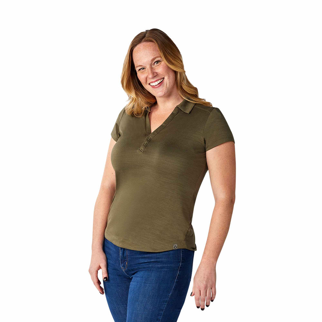 Amos Eco Polo with Recycled Polyester for Women Embroidery - Loden - Flat