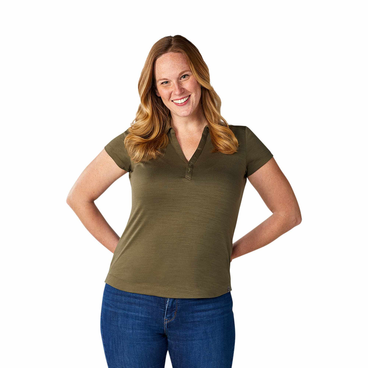 Amos Eco Polo with Recycled Polyester for Women Embroidery - Loden - On Model