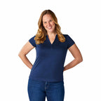 Amos Eco Polo with Recycled Polyester for Women Embroidery - Metro Blue - On Model