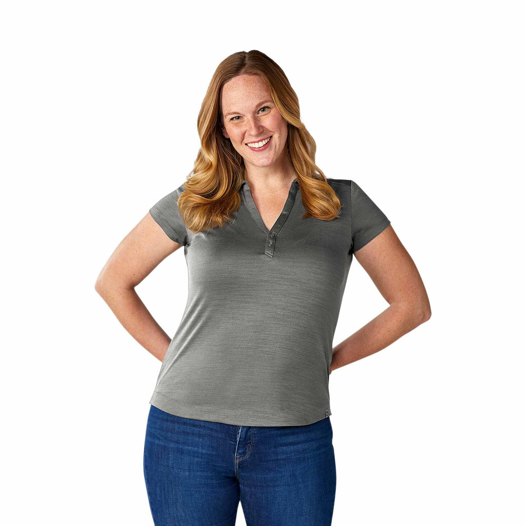 Amos Eco Polo with Recycled Polyester for Women Embroidery - Steel Grey - On Model
