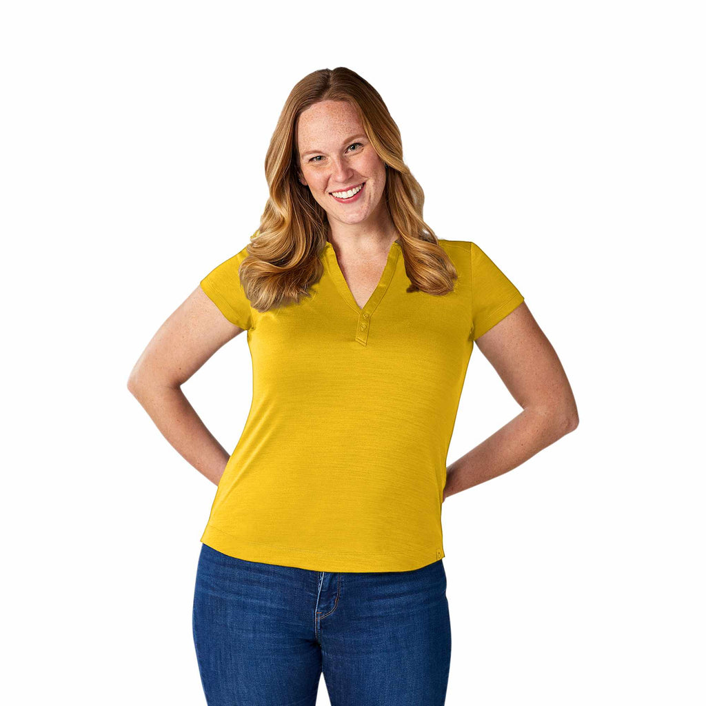 Amos Eco Polo with Recycled Polyester for Women Transfer - Gold - On Model