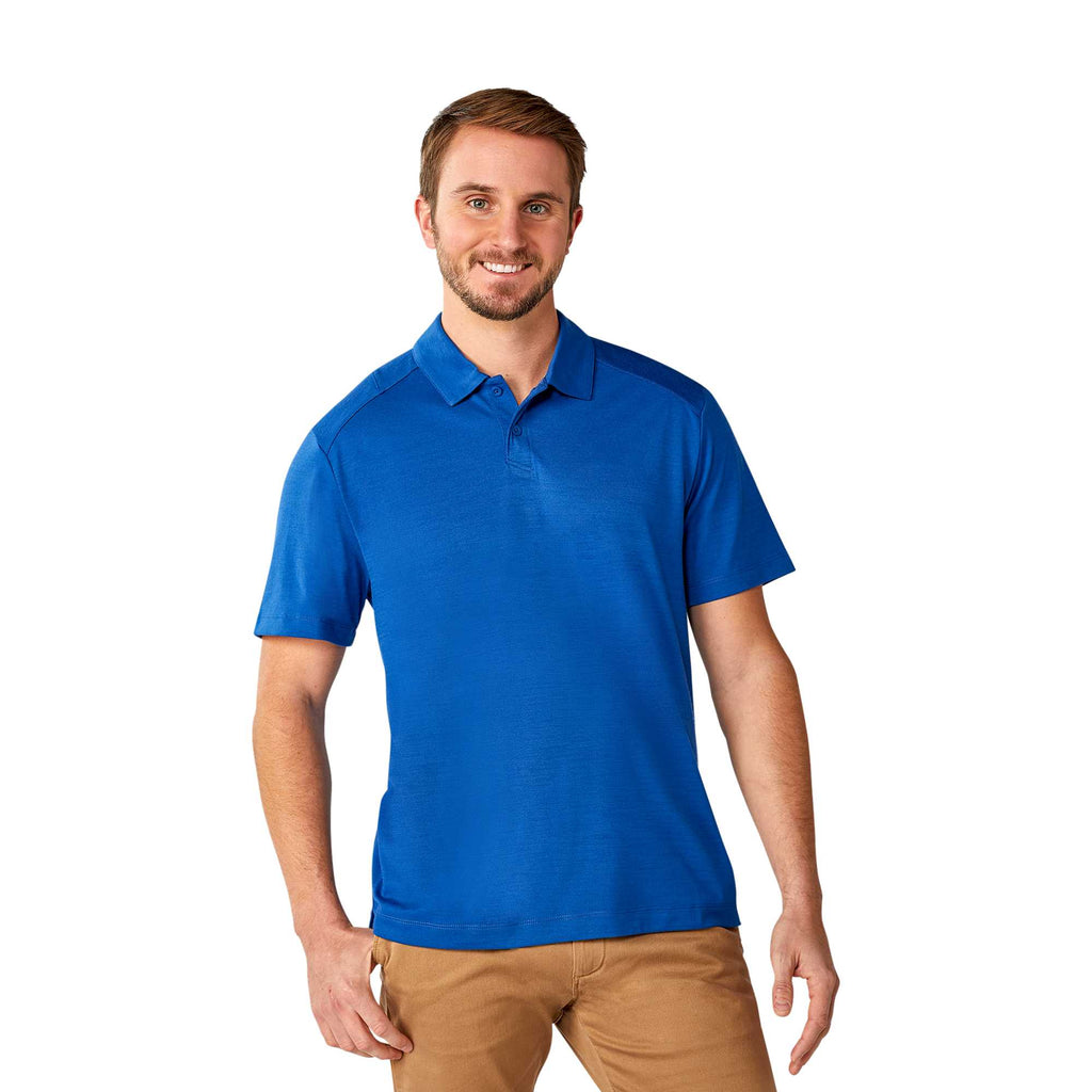 Amos Eco Short Sleeve Performance Polo for Men Embroidery - Metro Blue - Front