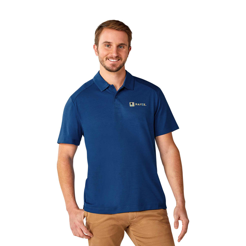 Amos Eco Short Sleeve Performance Polo for Men Laser Engraving - Metro Blue - Front On Model