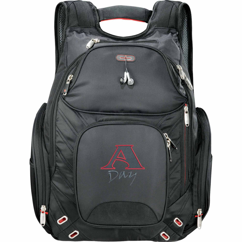 Amped TSA Laptop Backpack with Insulated Pocket, 17 Inch Embroidery - Black - Front 3