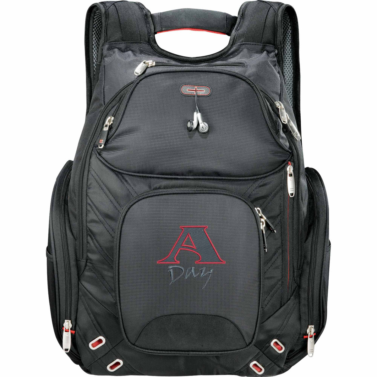 Amped TSA Laptop Backpack with Insulated Pocket, 17 Inch Embroidery - Black - Front 3