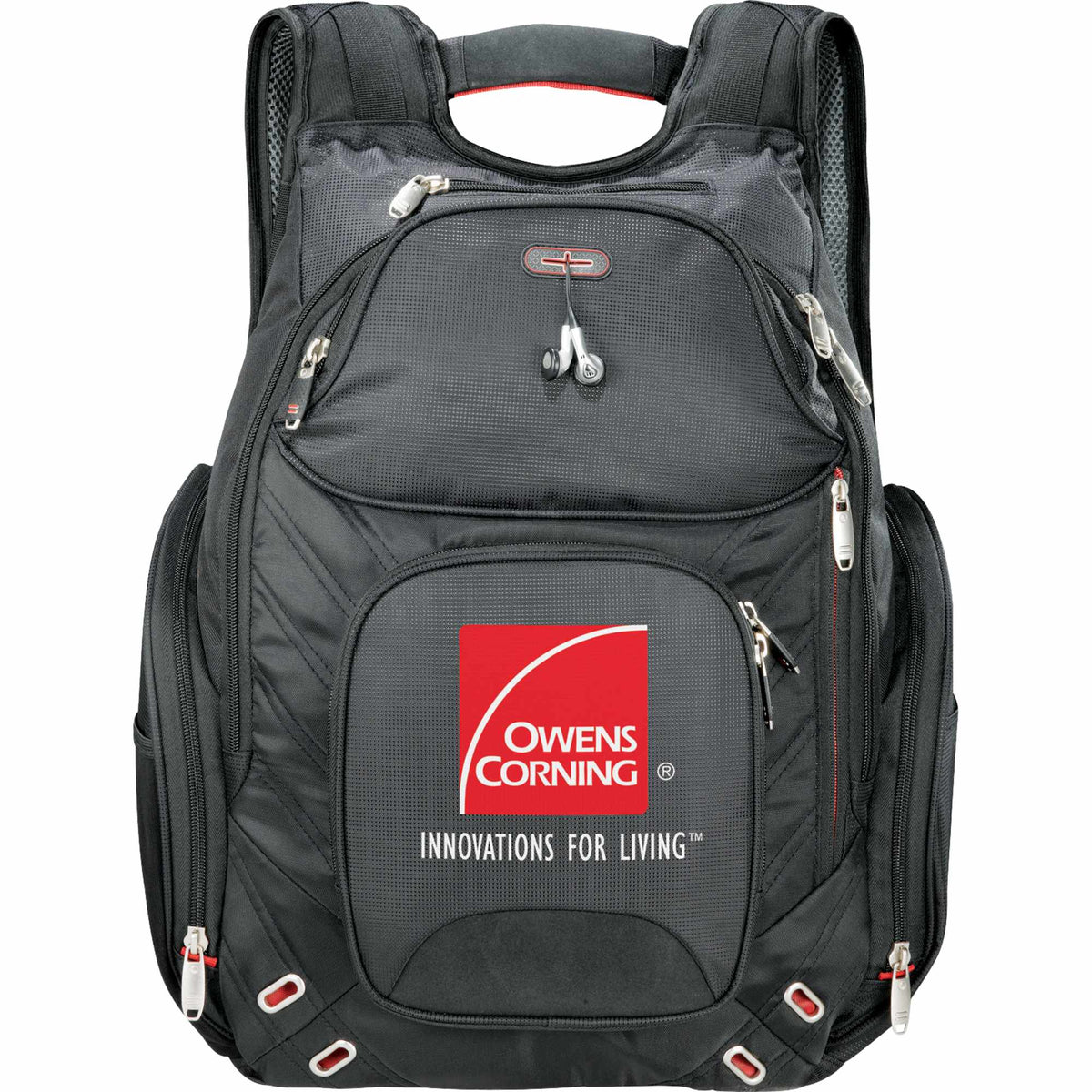 Amped TSA Laptop Backpack with Insulated Pocket, 17 Inch Embroidery - Black - Front