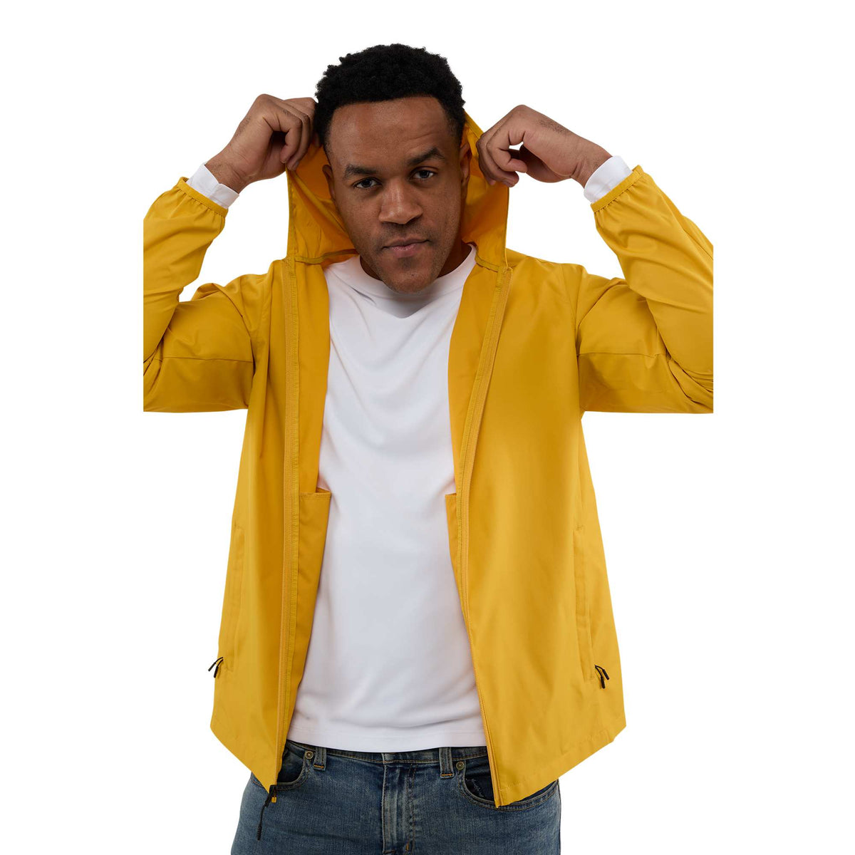 Aneto Lightweight Recycled Packable Jacket for Men Debossing - Gold - Front On Model 2