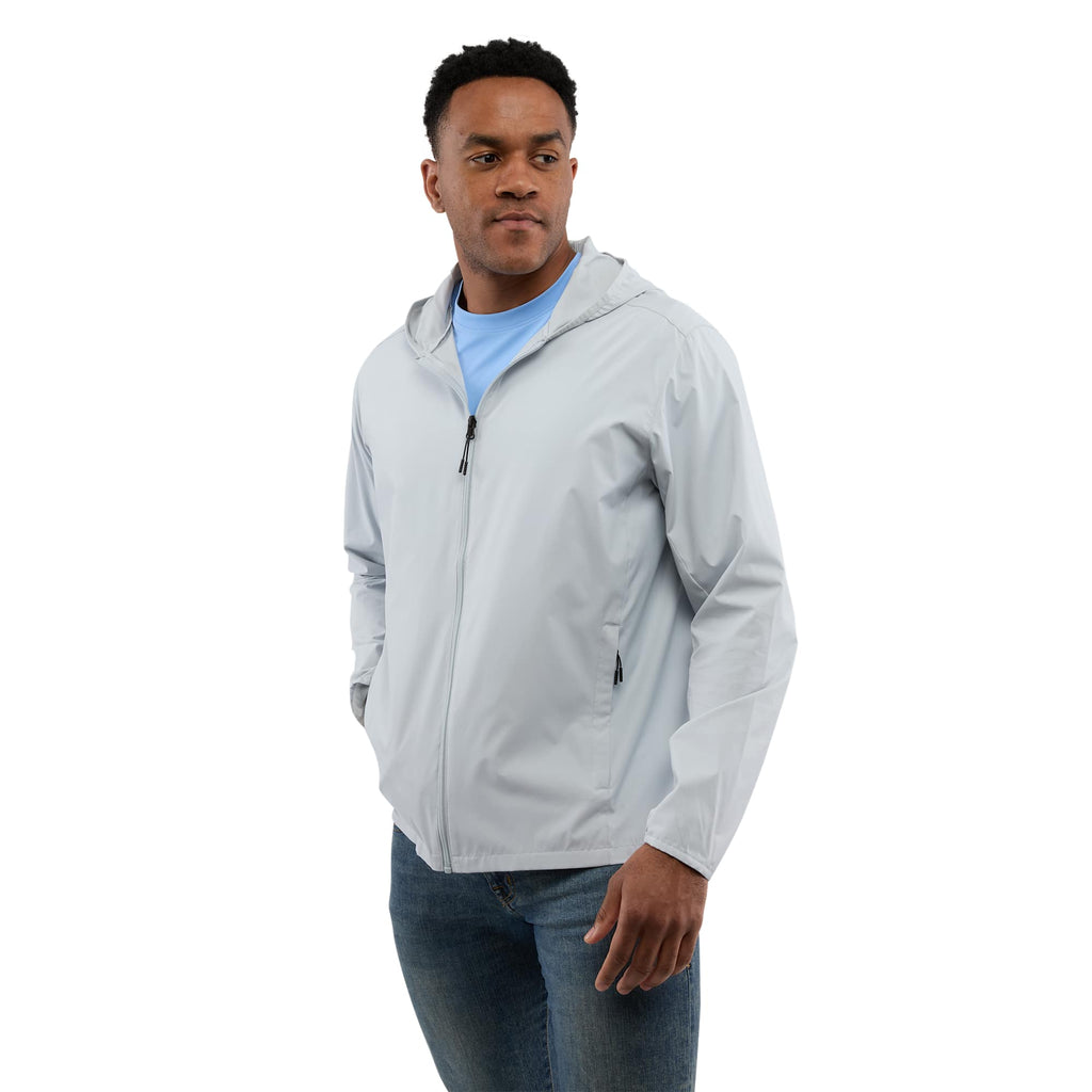 Aneto Lightweight Recycled Packable Jacket for Men Debossing - Light Grey - Front On Model 2