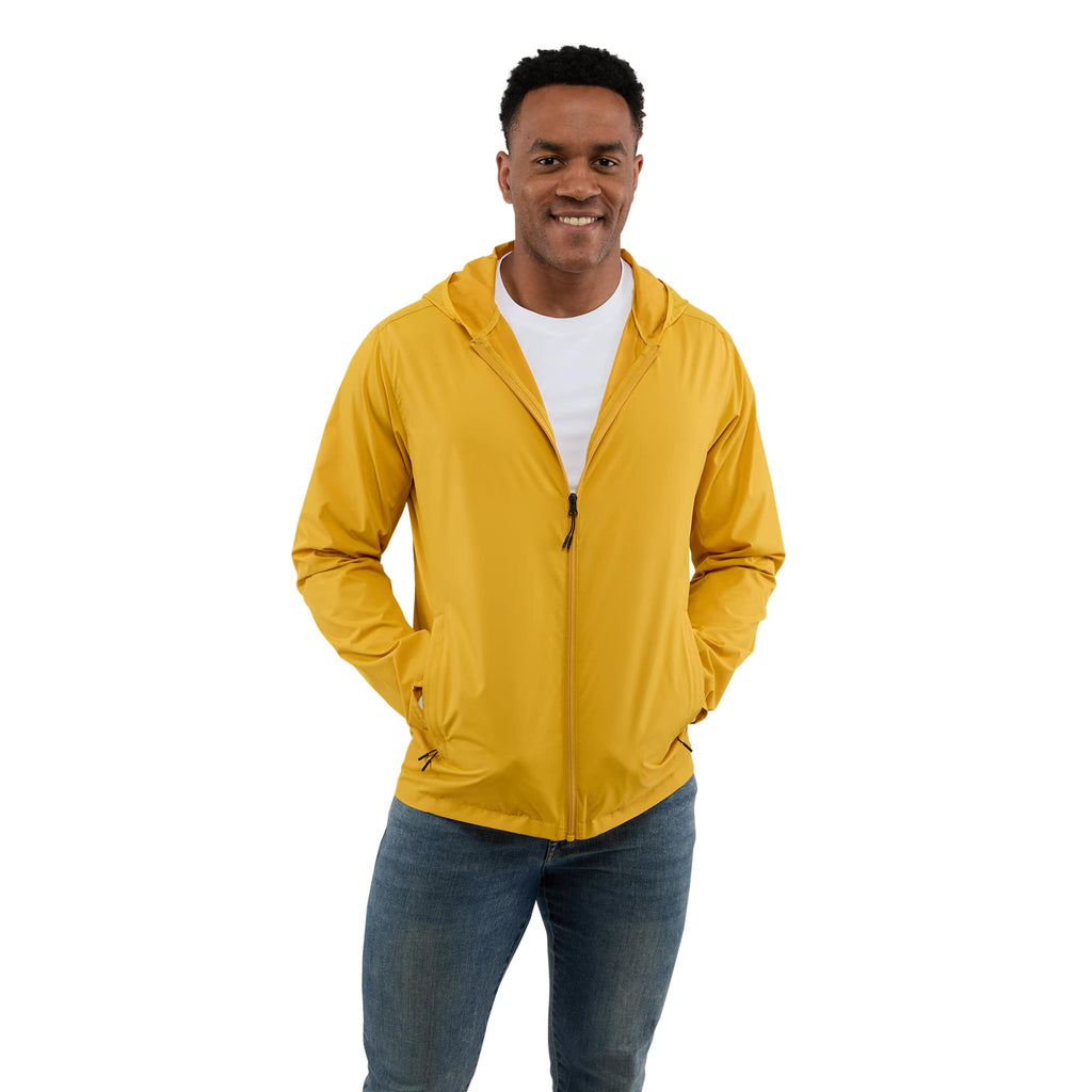 Aneto Lightweight Recycled Packable Jacket for Men Embroidery - Gold - Front On Model 4