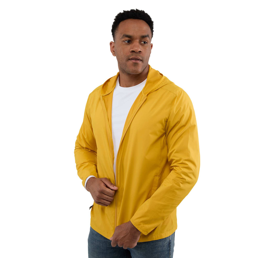 Aneto Lightweight Recycled Packable Jacket for Men Transfer - Gold - Front On Model 3