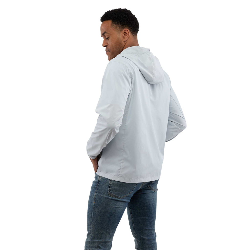 Aneto Lightweight Recycled Packable Jacket for Men Transfer - Light Grey - Back On Model