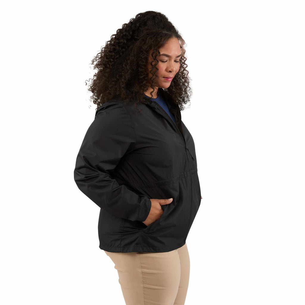 Aneto Lightweight Recycled Packable Jacket for Women Debossing - Black - Right Side On Model 2
