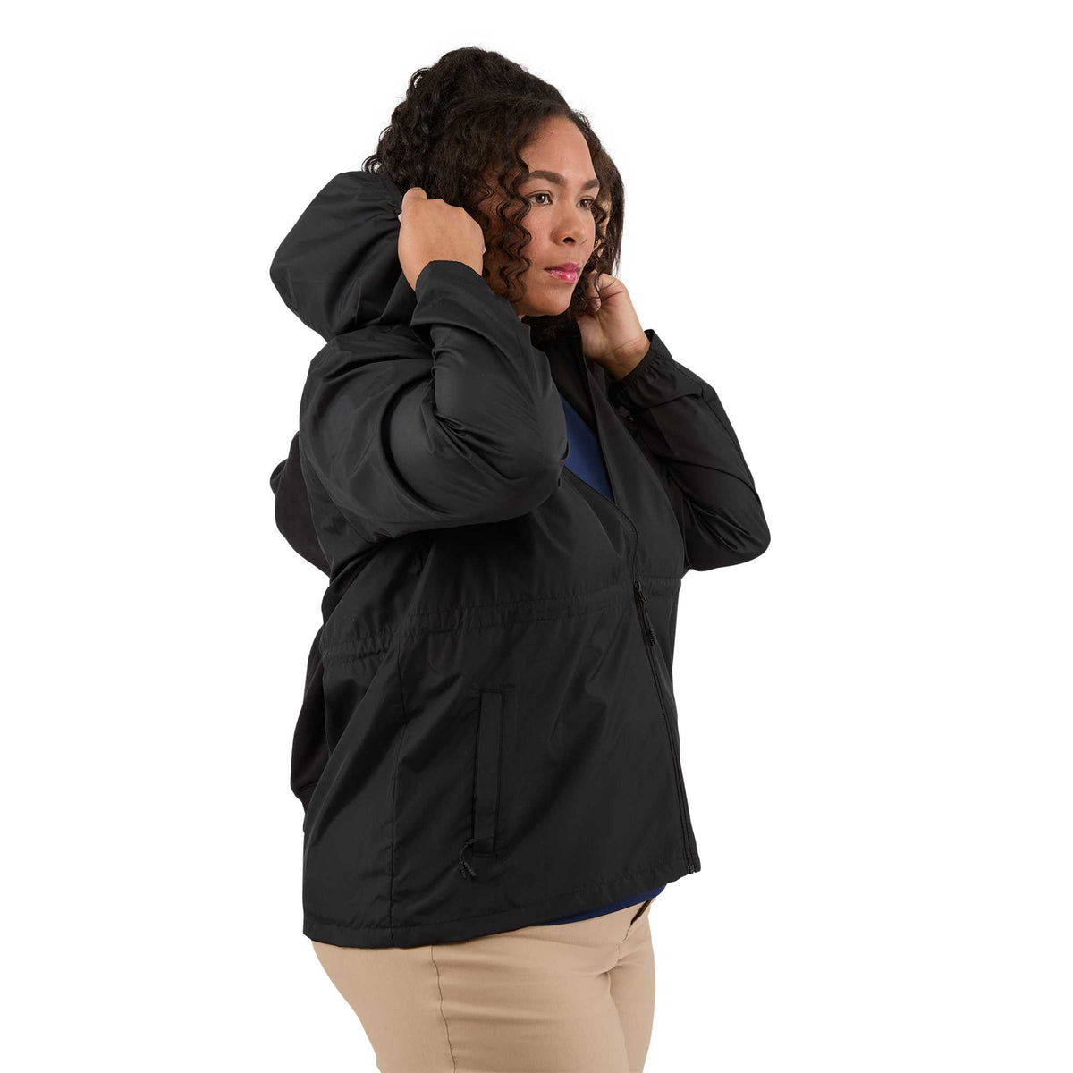 Aneto Lightweight Recycled Packable Jacket for Women Debossing - Black - Right Side On Model